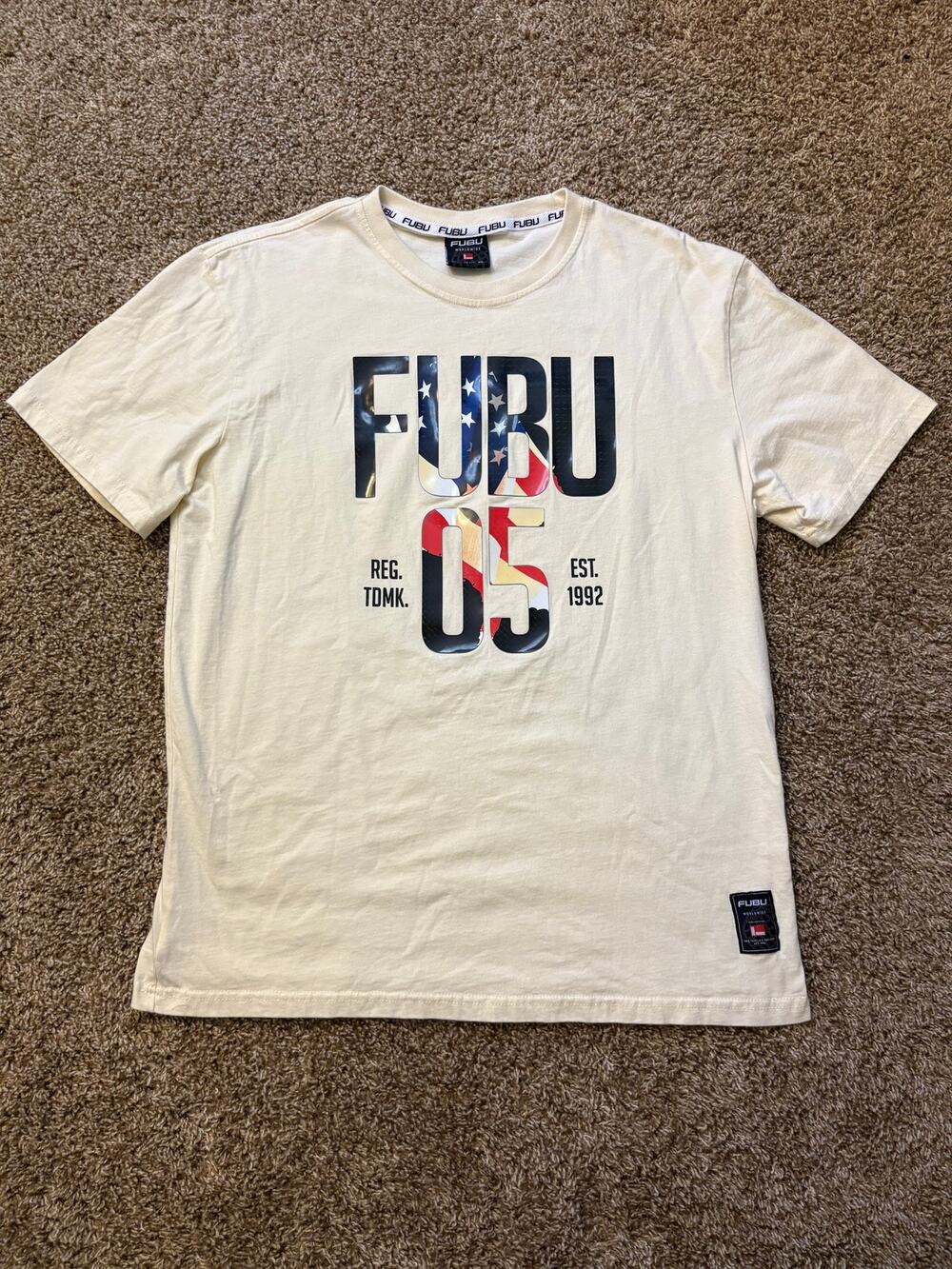 FUBU Worldwide Regular Fit Graphic T Shirt Mens Size XL Cream